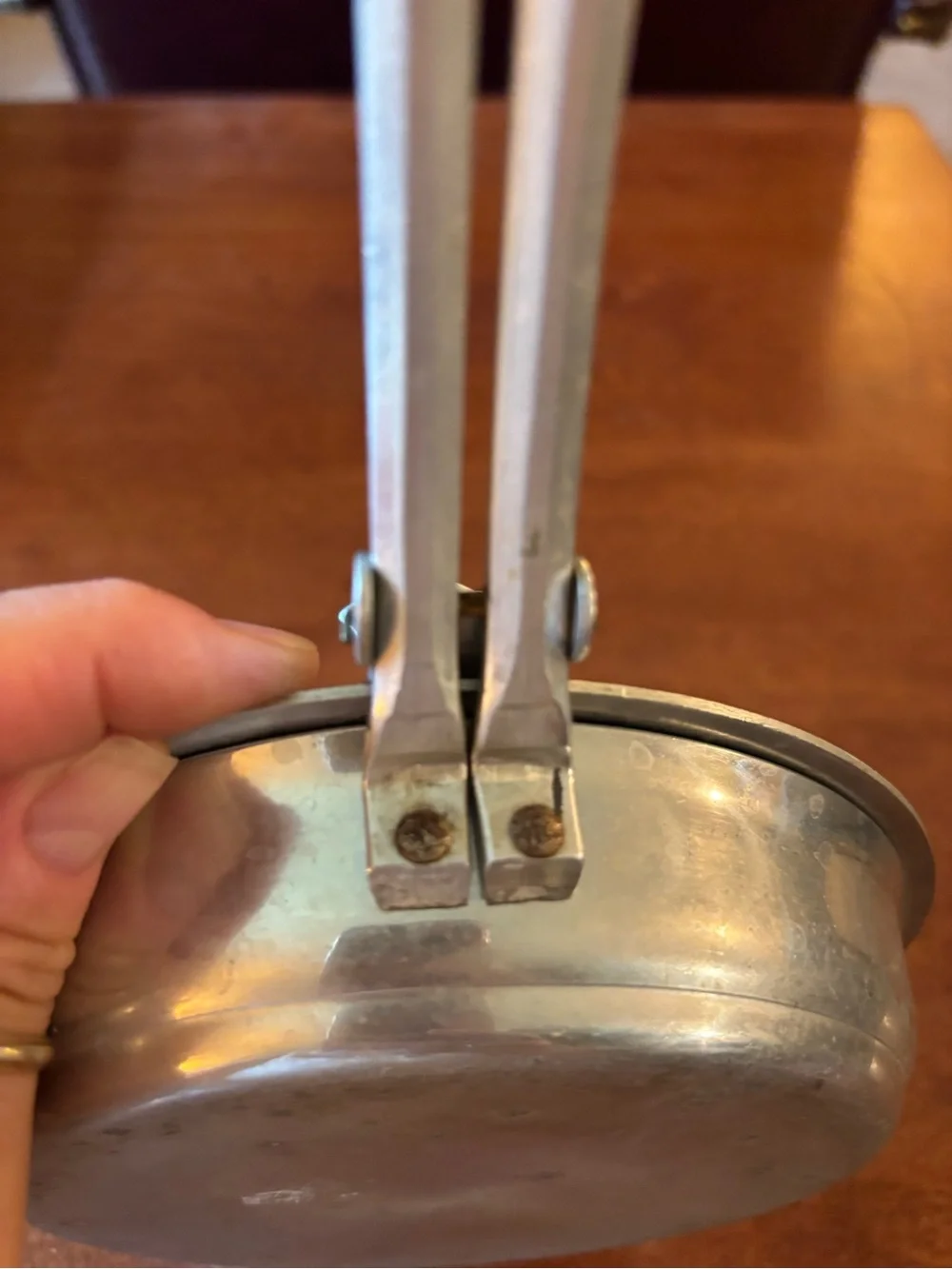 vintage hammered aluminum silent butler or crumb catcher